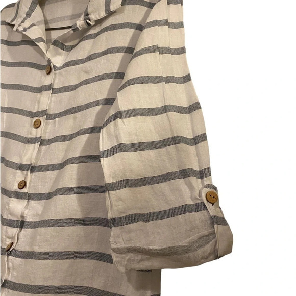 Viola Borghi Made in Italy Striped Button Down Linen Tunic Top - Picture 2 of 8